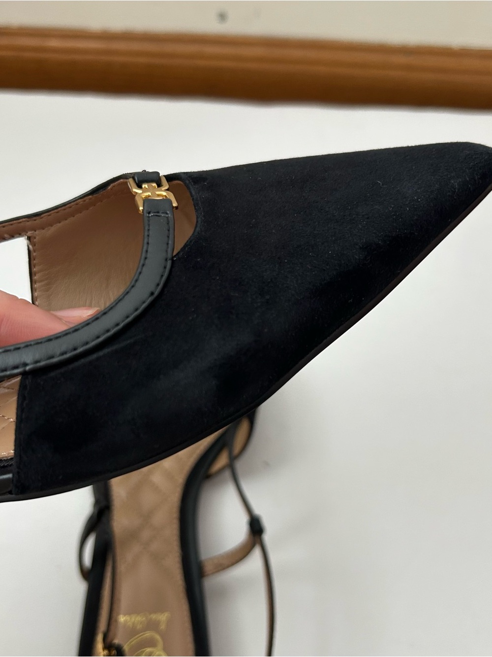 Sam Edelman Cohen Suede Slingback Pointed Flats Black Gold 9 - Picture 8 of 16